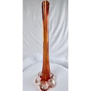 VTG Art Glass Bud Vase Elephant Foot Blood Orange 11.5" Murano Style Hot MCM